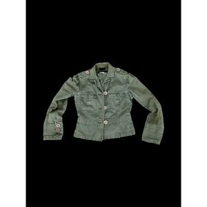 Marc Jacobs Womens Utility Jacket Button Front Sz 4 Green Long Slv Distressed